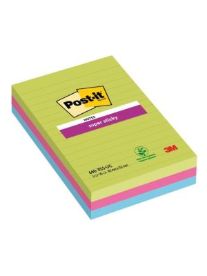 Bloček Post-it Super Sticky  101 mm x 152 mm XXL, dúhové farby, linajkové, 3 bločky po 90 lístkov
