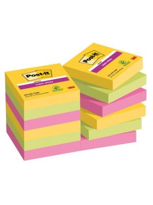 Bločky Post-it Super Sticky CARNIVAL, veľkosť 47,6 x 47,6 mm, 12 bločkov po 90 lístkov