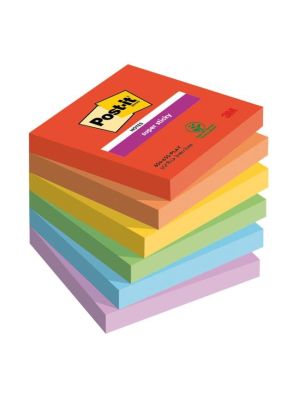 Bloček Post-it Super Sticky PLAYFUL, veľkosť 76x76 mm, 6 bločkov po 90 lístkov