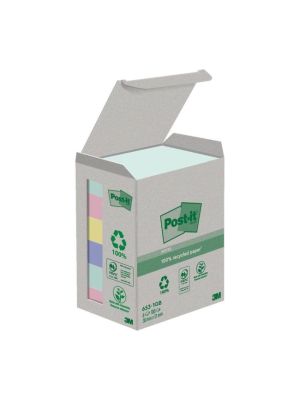 Bločky Post-it recyklované NATURE, pastelové farby, veľkosť 38x51 mm, 6 bločkov po 100 lístkov