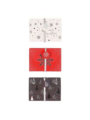 Vianočná papierová darčeková krabička s gumičkou 112x80mm mix sivočervených motívov 3 ks
