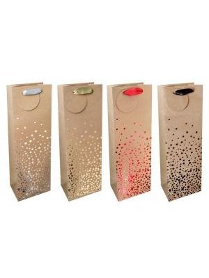 Papierová taška na víno 120x360mm KRAFT textilné ušká vo farbe tašky mix 4 motívov bez možnosti výberu Bublinky
