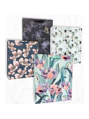 Papierová taška 180x230mm textilné ušká vo farbe tašky mix 4 motívov bez možnosti výberu Kvety